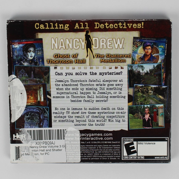 2-Pk DVD Rom Legacy Vol 3 Nancy Drew Ghost of Thornton Hall Shattered Medallion