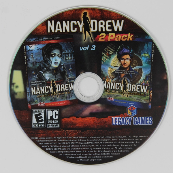 2-Pk DVD Rom Legacy Vol 3 Nancy Drew Ghost of Thornton Hall Shattered Medallion