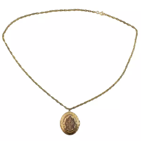 Vintage Floral Silver Locket Necklace 15" Chain 1.75" x 1.5"