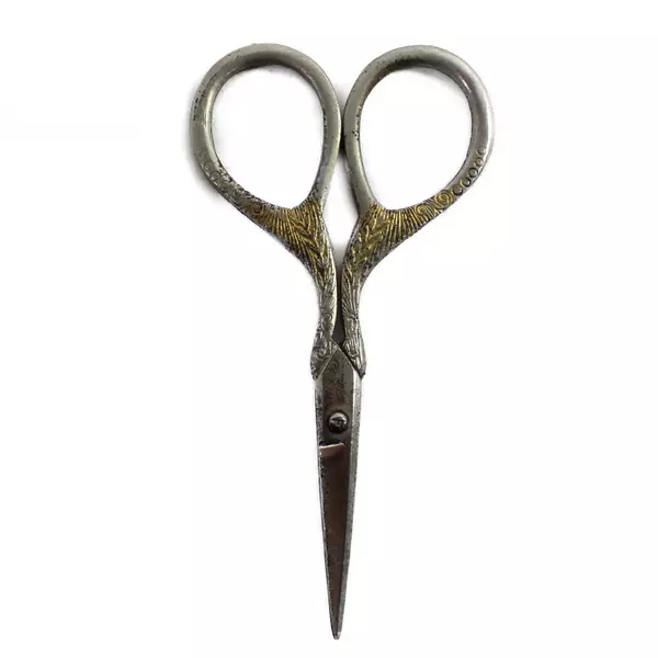 Vintage Embroidery Sewing Scissors Compact 3.75" Brass/Tin Craft Tool