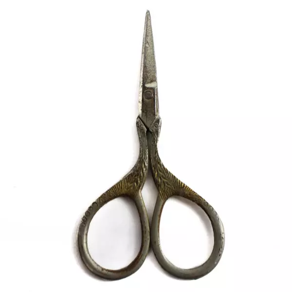 Vintage Embroidery Sewing Scissors Compact 3.75" Brass/Tin Craft Tool