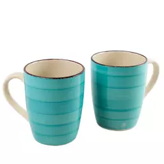 Set of 2 Royal Norfolk Blue Stripe Stoneware Coffee Mugs 12oz Microwave Safe