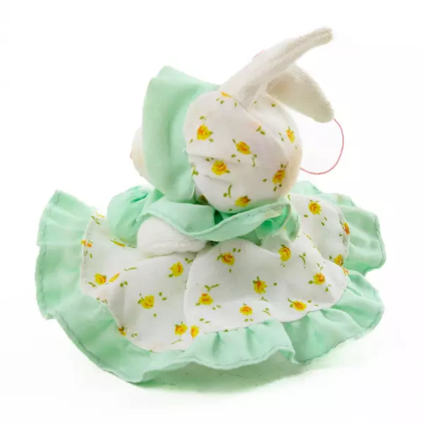 Russ Berrie Wee Countrykins Rabbit White Dress Green Trim Bonnet 3.5"
