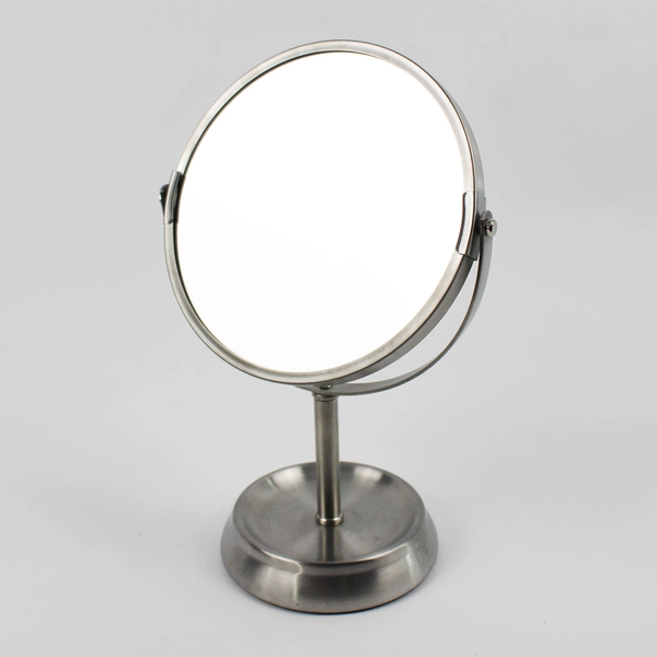 InterDesign Silver Makeup Mirror on Sturdy Base 360 Swivel Dual-Sided