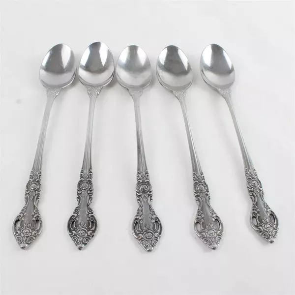 Set of 5 Oneida Northland Baton Rouge Stainless Iced Tea Spoons 7.5"