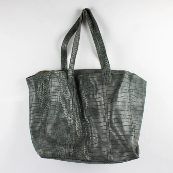 Vintage Neiman Marcus Large Tote Shoulder Bag Grey Imitation Leather