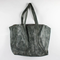 Vintage Neiman Marcus Large Tote Shoulder Bag Grey Imitation Leather