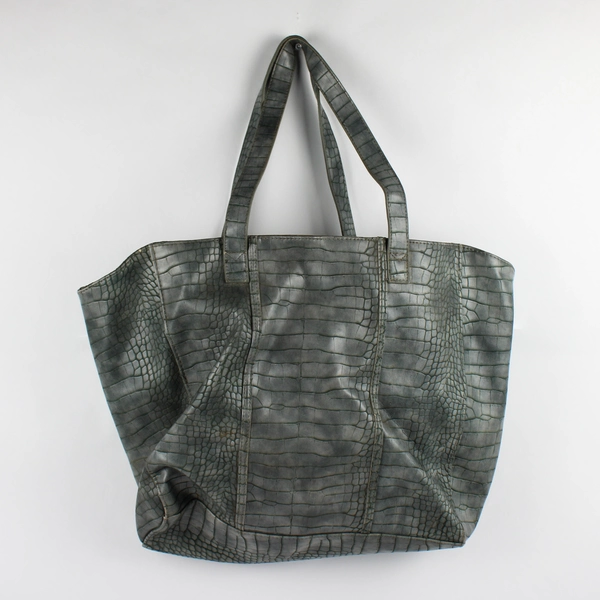 Vintage Neiman Marcus Large Tote Shoulder Bag Grey Imitation Leather