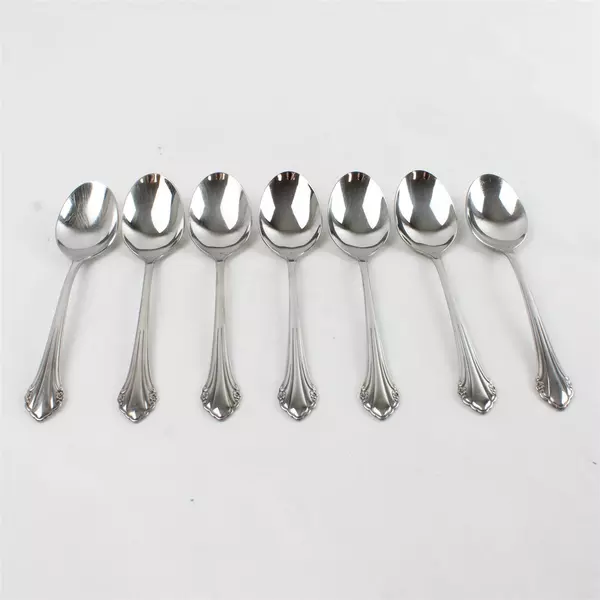 Set of 7 Oneida Repose Stainless Oval Place/Soup Spoons 7" 