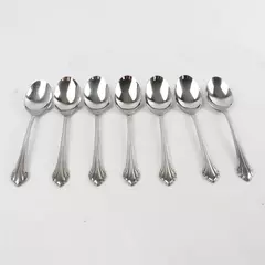 Set of 7 Oneida Repose Stainless Oval Place/Soup Spoons 7" 