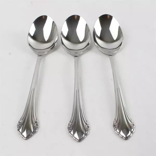 Set of 3 Oneida Repose Stainless Oval Soup Spoons 7" New