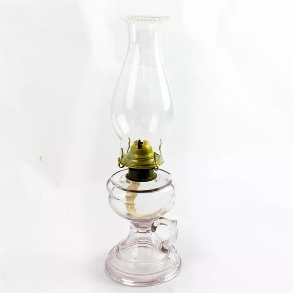 Vintage Glass Hurricane Lamp w/Finger Hold Chimney & Metal Burner 14.5"
