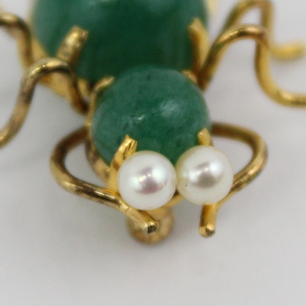 Vintage Gump's Gold Plated Silver Jade And Cultured Pearl Spider Brooch