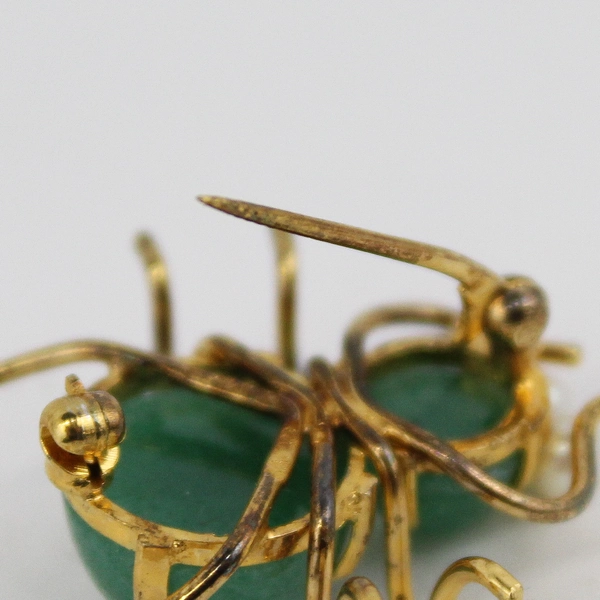 Vintage Gump's Gold Plated Silver Jade And Cultured Pearl Spider Brooch