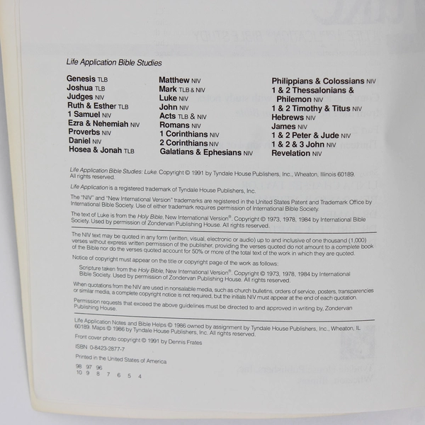 Luke A Life Application Bible Study 1986 Paperback Tyndale House Publishers Good