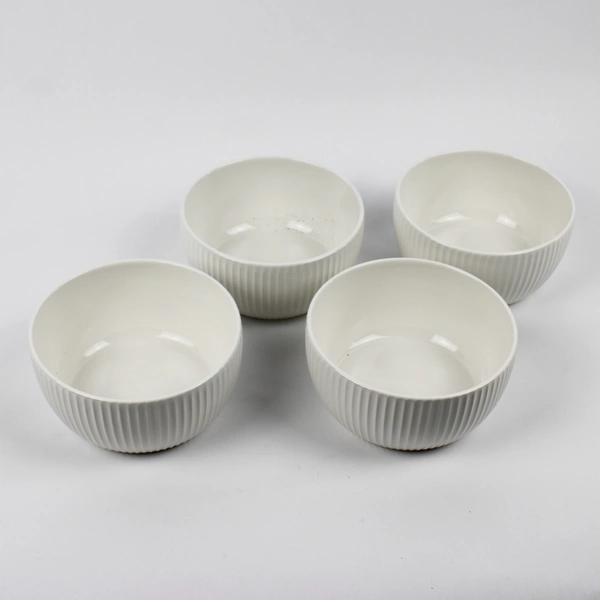 Lot Of 4 Maison Neuve Solid White Ceramic Soup Bowls 3.25" Tall 6.5" Diameter
