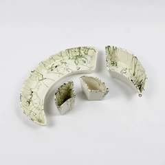 Lot Of 4 Unbranded White/Green Ceramic Serving Dishes Abstract Shapes