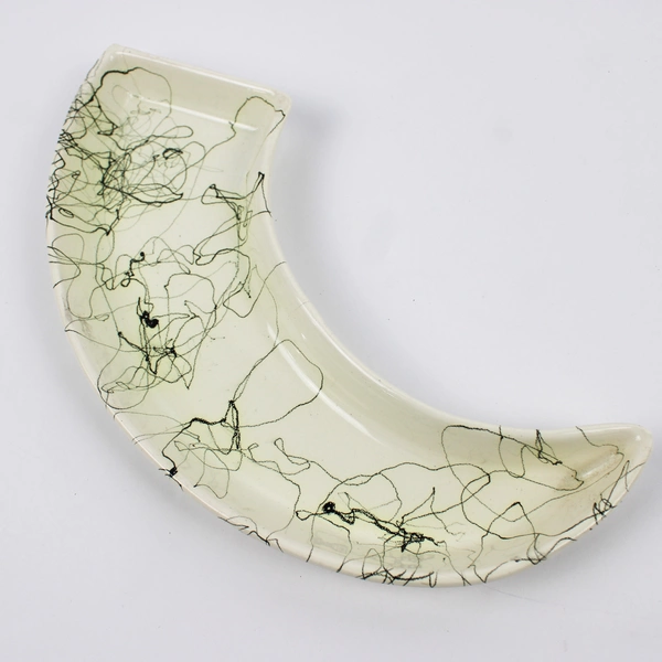 Lot Of 4 Unbranded White/Green Ceramic Serving Dishes Abstract Shapes