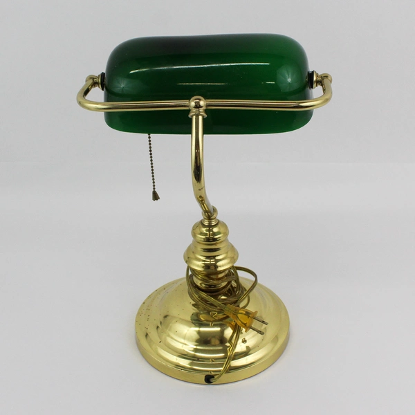 Vintage Electric Banker's Lamp Brass And Green Glass Shade