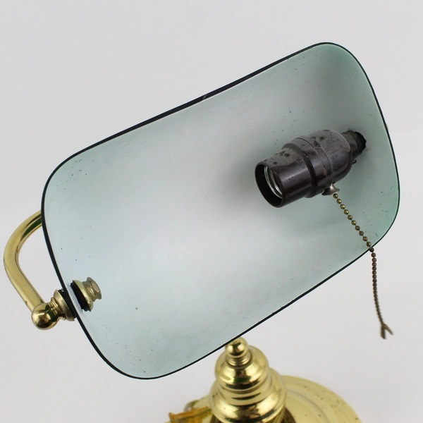 Vintage Electric Banker's Lamp Brass And Green Glass Shade