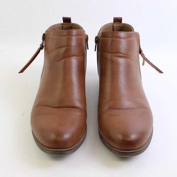 London Fog Solid Brown Faux Leather Ankle Boots W/ Cuban Heel Women's Size 9M