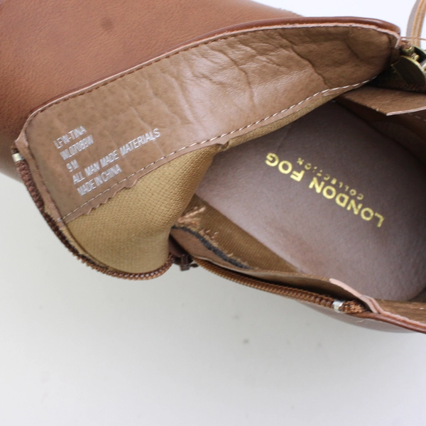 London Fog Solid Brown Faux Leather Ankle Boots W/ Cuban Heel Women's Size 9M