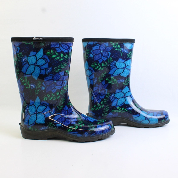 Sloggers Waterproof Rain Boots Spring Surprise Blue Floral Women's Size 7