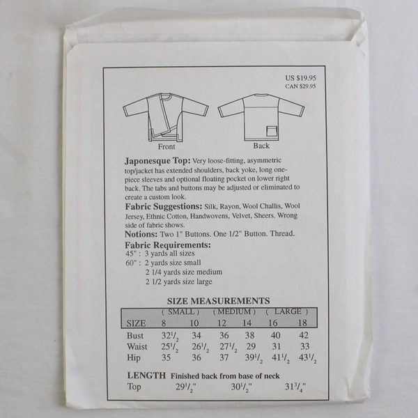 The Sewing Workshop Collection Japonesque Top Pattern Women's Sizes (S-L) 2010