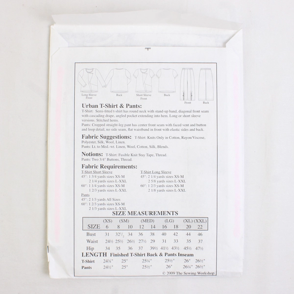 The Sewing Workshop Collection Urban T-Shirt/Pants Pattern Women's (XS-XXL) 2009