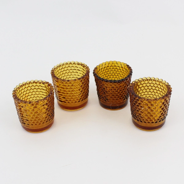 Lot of 4 Amber Glass Hobnail Votive Candle Holders