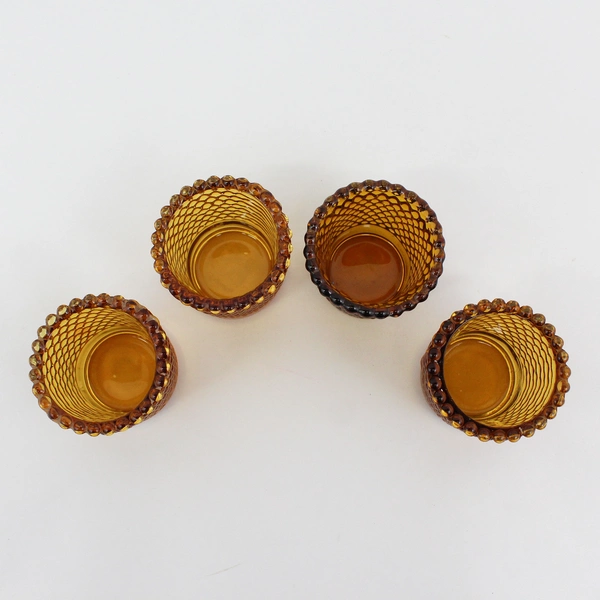 Lot of 4 Amber Glass Hobnail Votive Candle Holders