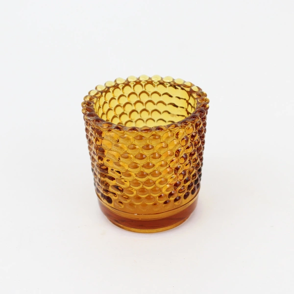 Lot of 4 Amber Glass Hobnail Votive Candle Holders