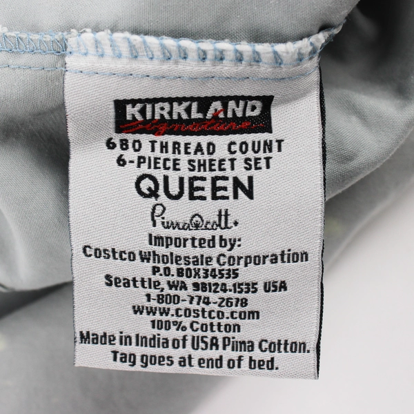 Kirkland Solid Blue-Grey Queen Flat Sheet 100% Cotton