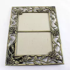 Brass Dual Picture Frame Roses for Two 3x5 Photos Vintage Decorative