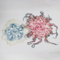 Lot of 2 Vintage Crochet Lace Pieces With Fringe 13” Round