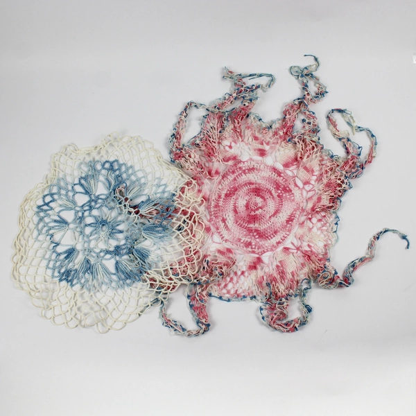 Lot of 2 Vintage Crochet Lace Pieces With Fringe 13” Round