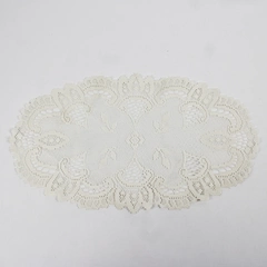 Vintage Handmade Crocheted Lace Doily Oblong Shaped 14x7.5 in. Cream Colored