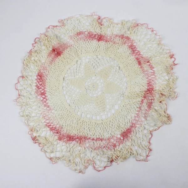 Lot of 2 Vintage Crocheted Lace Doilies 12" Round White Pink and Blue