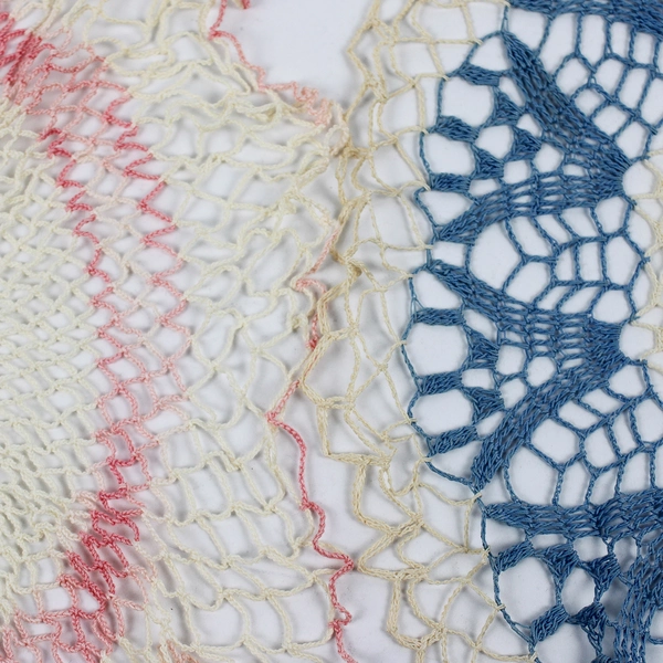 Lot of 2 Vintage Crocheted Lace Doilies 12" Round White Pink and Blue