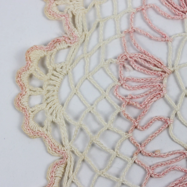 Vintage Hand Crocheted Lace Circular Doily 14" White and Pink