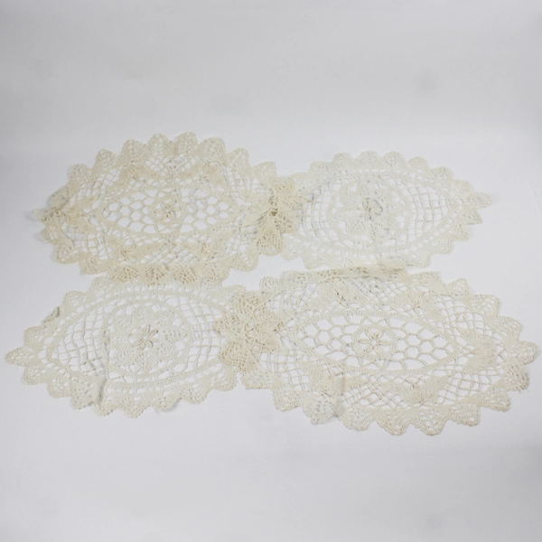 Lot of 4 Vintage Handmade Doilies, Oval Shaped