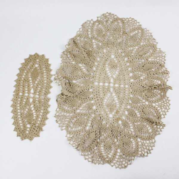 Lot of 2 Handmade Doilies Brown Oval
