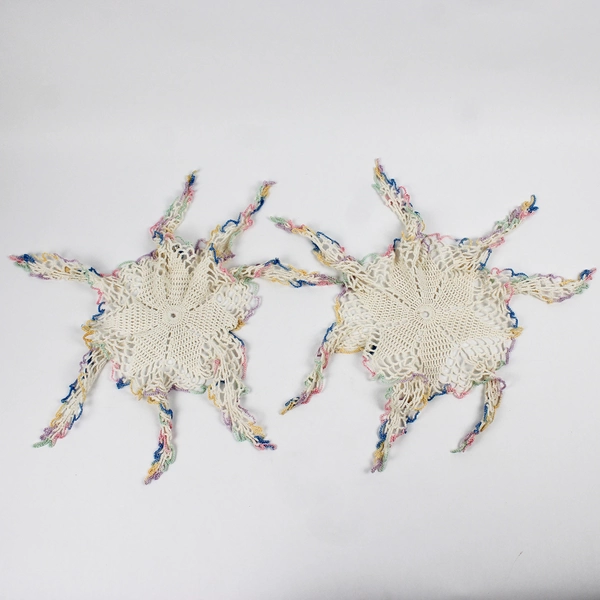 Set of 2 Vintage Hand Crocheted Variegated Pastel Doilies 8"