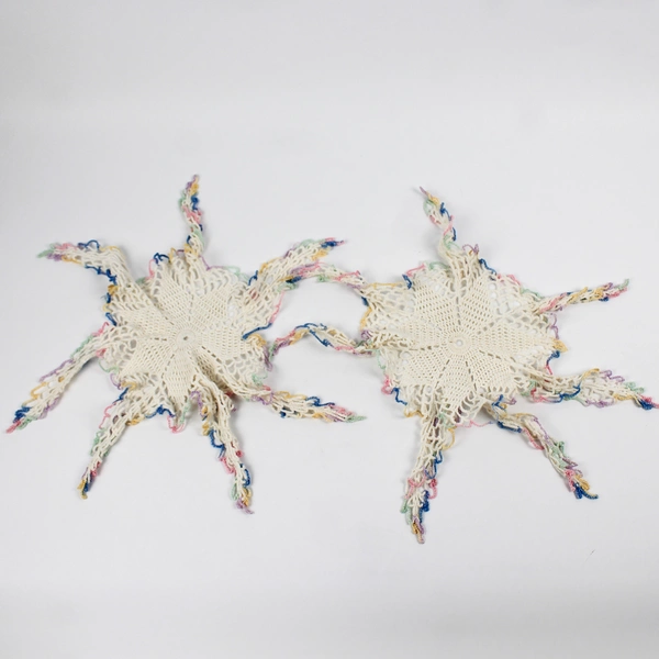 Set of 2 Vintage Hand Crocheted Variegated Pastel Doilies 8"