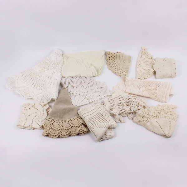 13 Pc Lot Vintage Off-White Crocheted Table Linens Upcycling Crafting