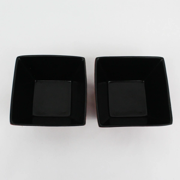 Set of 2 Asian Living Deep Red Square Stoneware Salad Bowls Black Flowers 6"