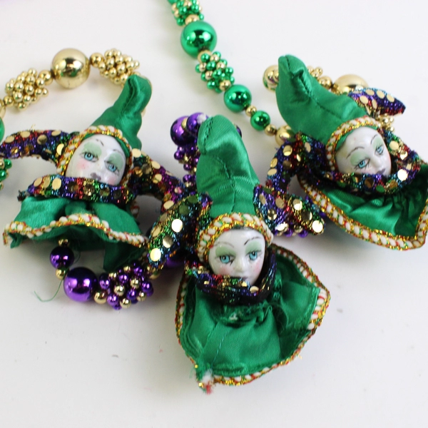 VTG 2000 Mardi Gras Zone Multicolor Jester Plastic Beaded Necklace 25"