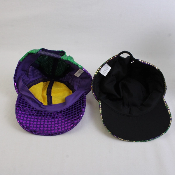 Lot of 2 Multicolor Shimmery Metallic Mardi Gras Baseball Caps Adult One Size