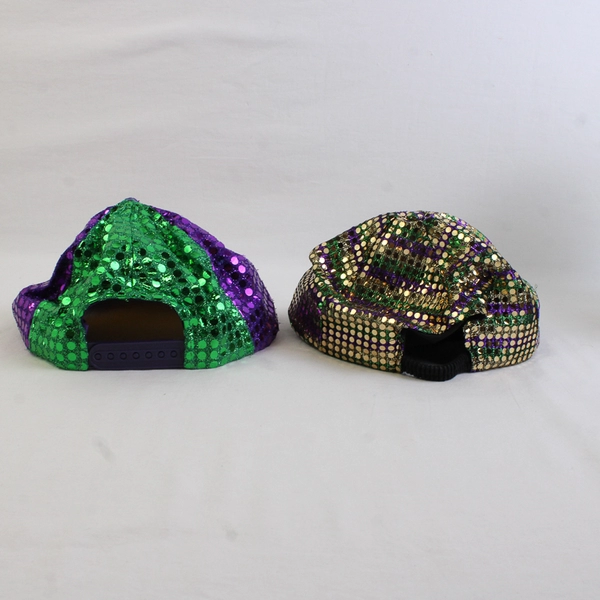 Lot of 2 Multicolor Shimmery Metallic Mardi Gras Baseball Caps Adult One Size