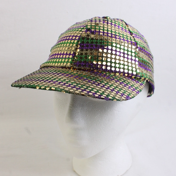 Lot of 2 Multicolor Shimmery Metallic Mardi Gras Baseball Caps Adult One Size